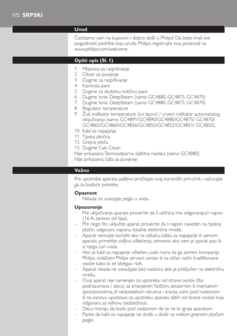 Srpski 17 | Philips GC4850 User Manual | Page 172 / 198