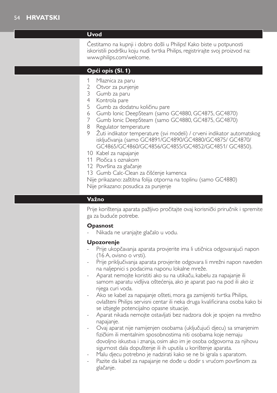 Hrvatski, Hrvatski 5 | Philips GC4850 User Manual | Page 54 / 198