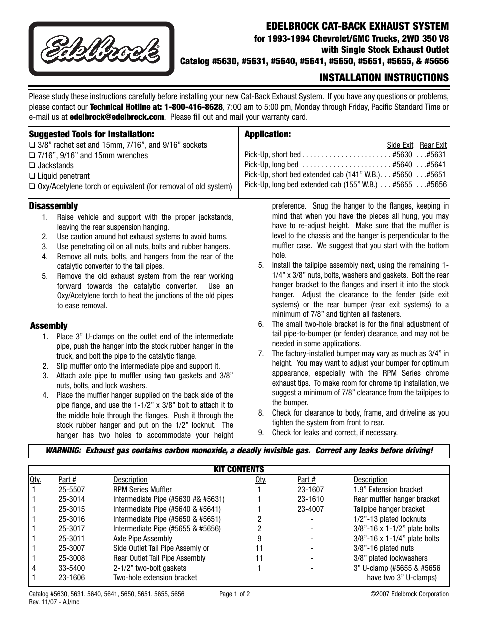 Edelbrock 2WD 350 V8 User Manual | 2 pages