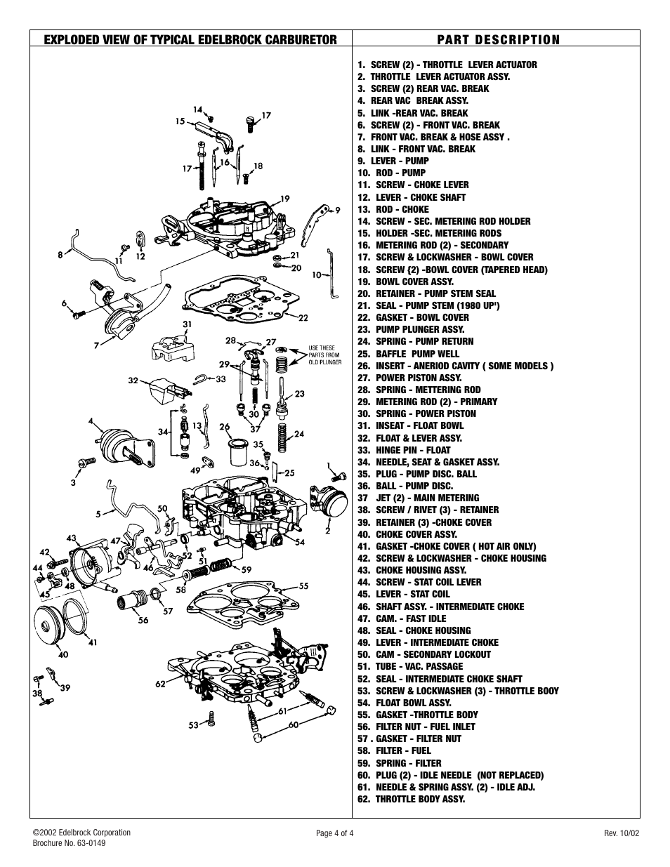 Exploded view of typical edelbrock carburetor | Edelbrock 1910 User Manual | Page 4 / 4