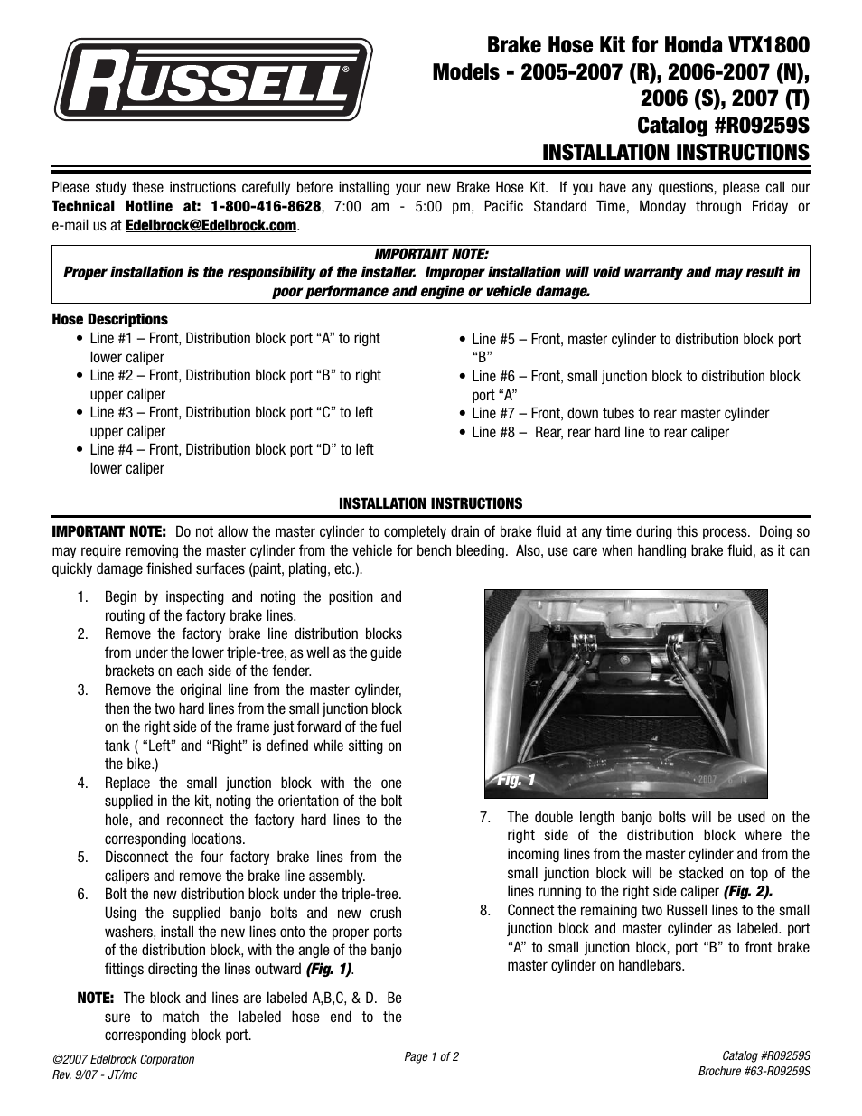 Edelbrock 2005-2007 (R) User Manual | 2 pages