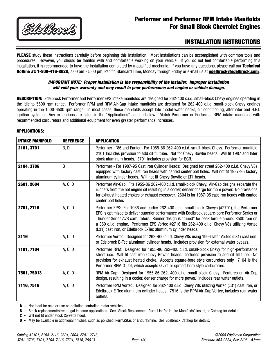 Edelbrock 2104 User Manual | 4 pages