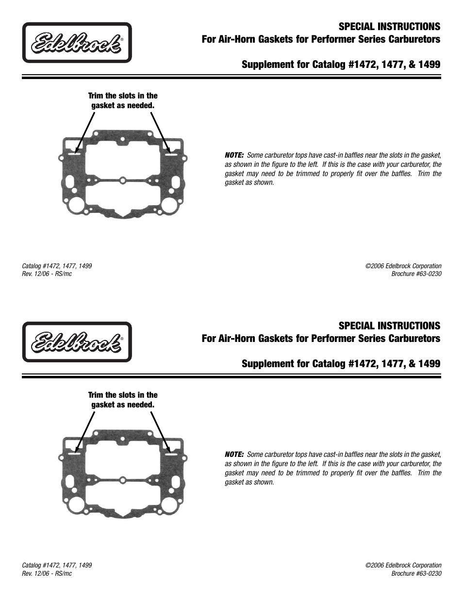 Edelbrock 1477 User Manual | 1 page