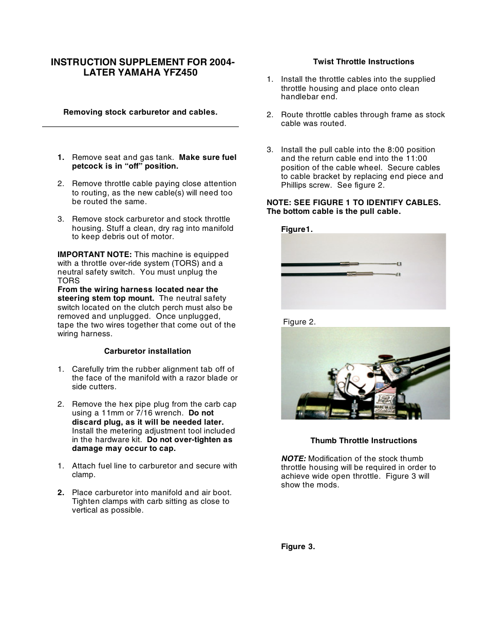 Edelbrock Yamaha YFZ450 User Manual | 2 pages