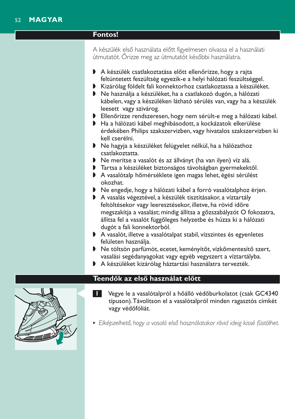 Magyar | Philips GC 4320 User Manual | Page 52 / 84