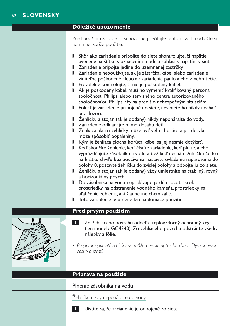 Slovensky | Philips GC 4320 User Manual | Page 62 / 84