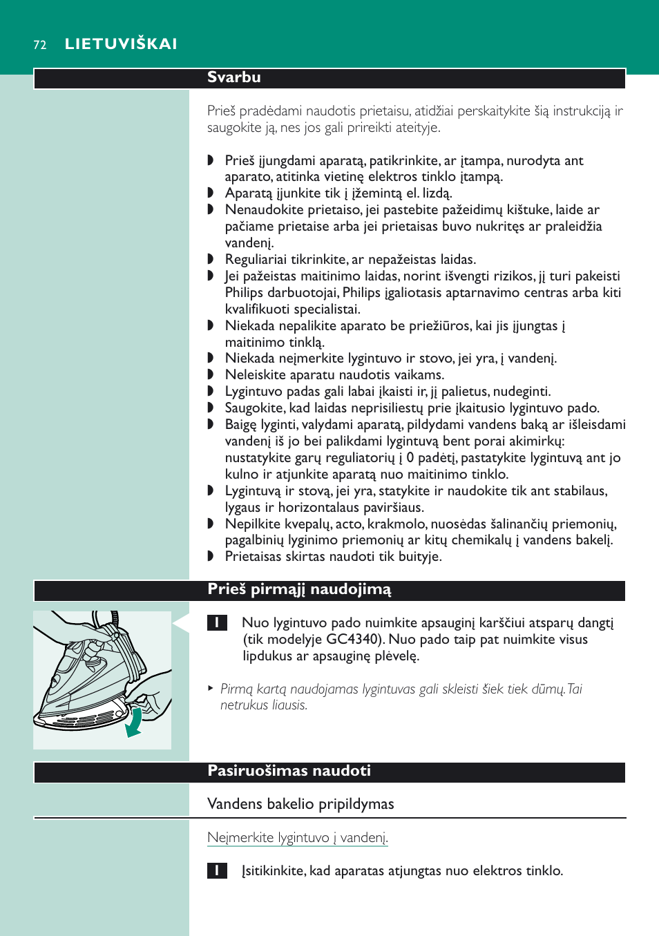 Lietuviškai | Philips GC 4320 User Manual | Page 72 / 84