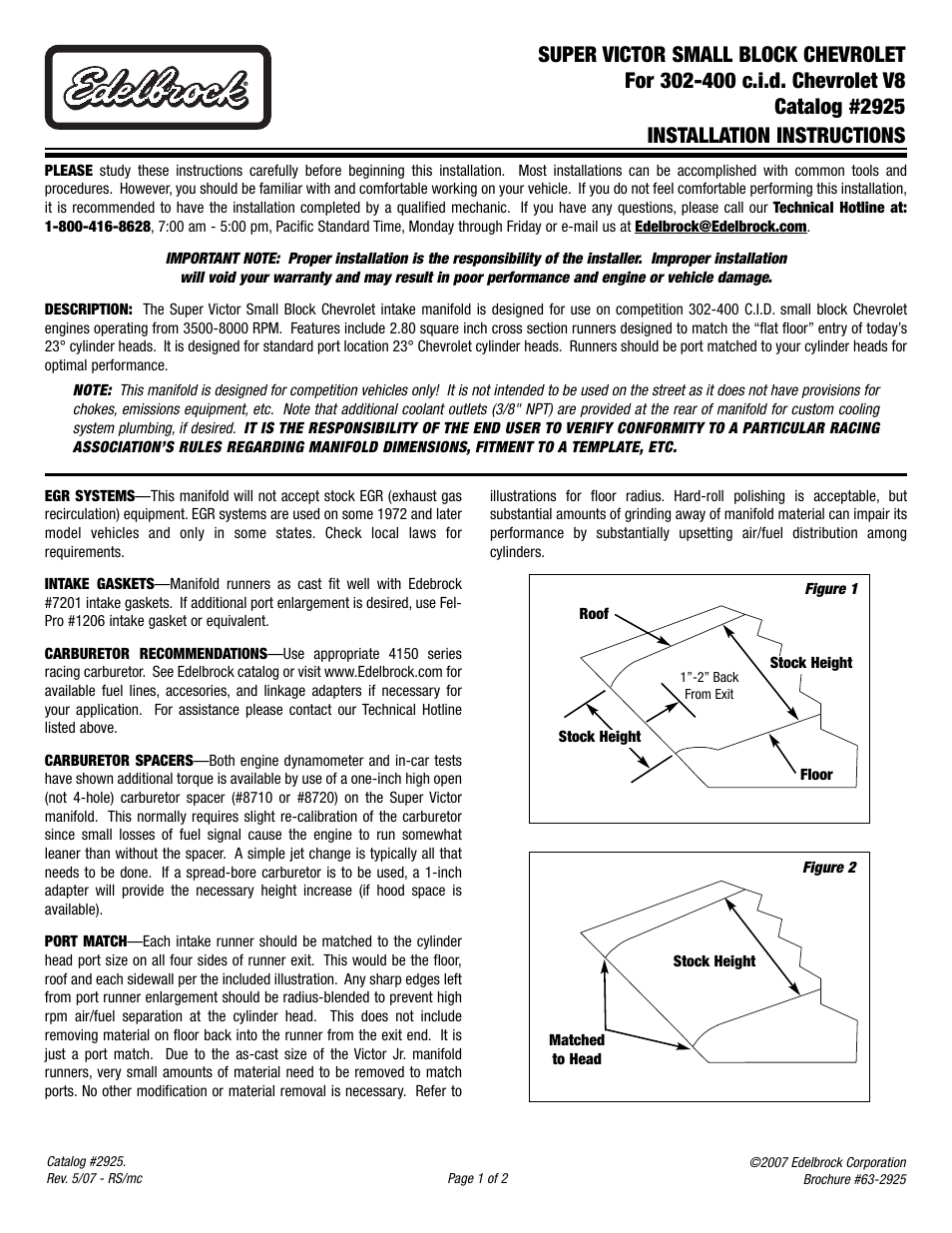 Edelbrock 2925 User Manual | 2 pages