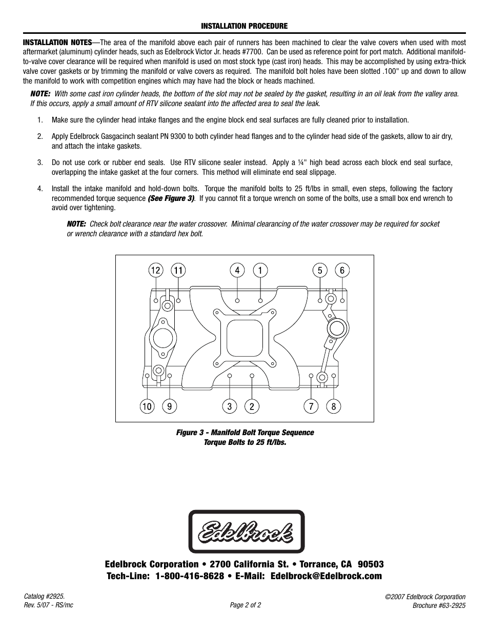 Edelbrock 2925 User Manual | Page 2 / 2