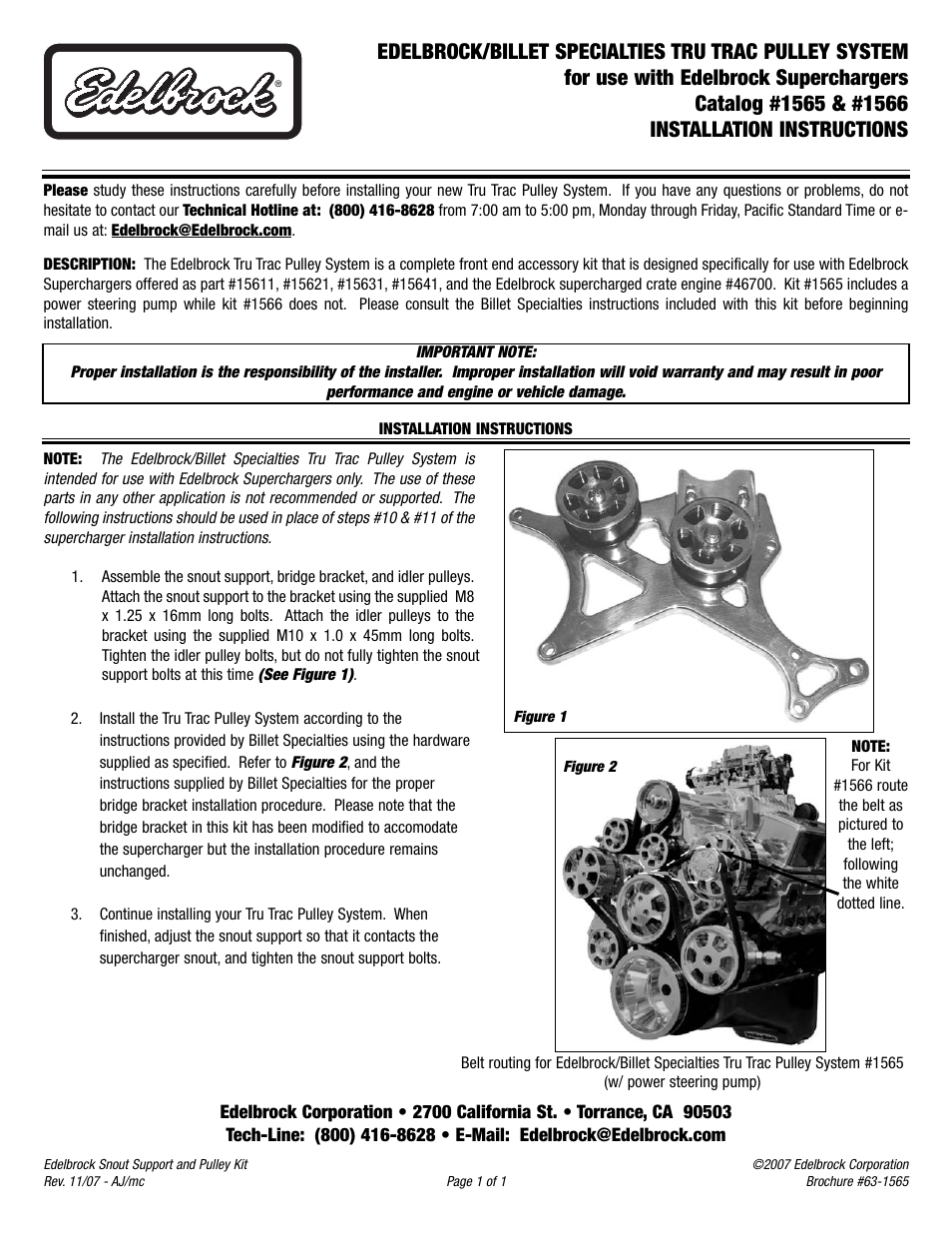 Edelbrock 1566 User Manual | 1 page