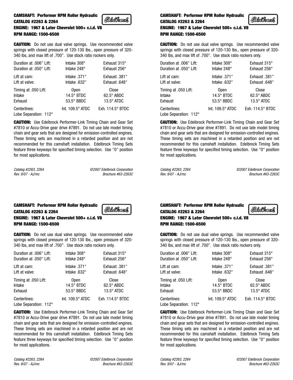 Edelbrock 2263 User Manual | 1 page