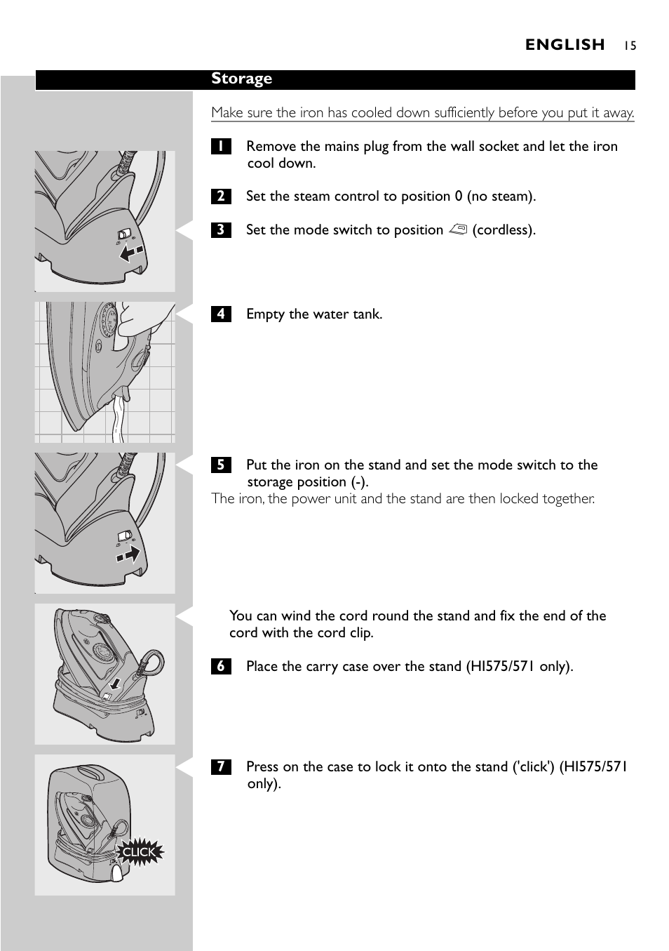 Storage | Philips HI570 User Manual | Page 15 / 98