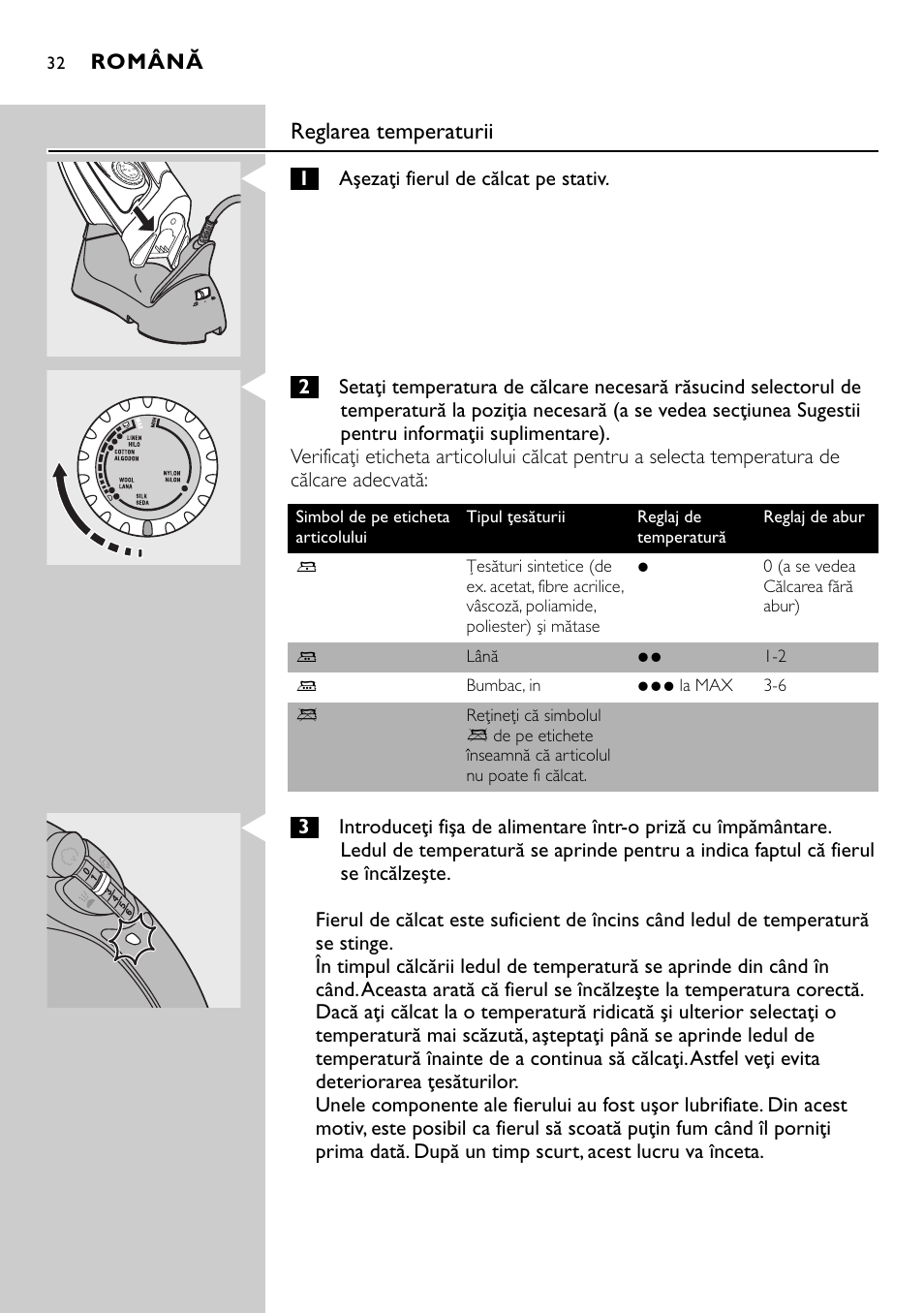 Reglarea temperaturii | Philips HI570 User Manual | Page 32 / 98