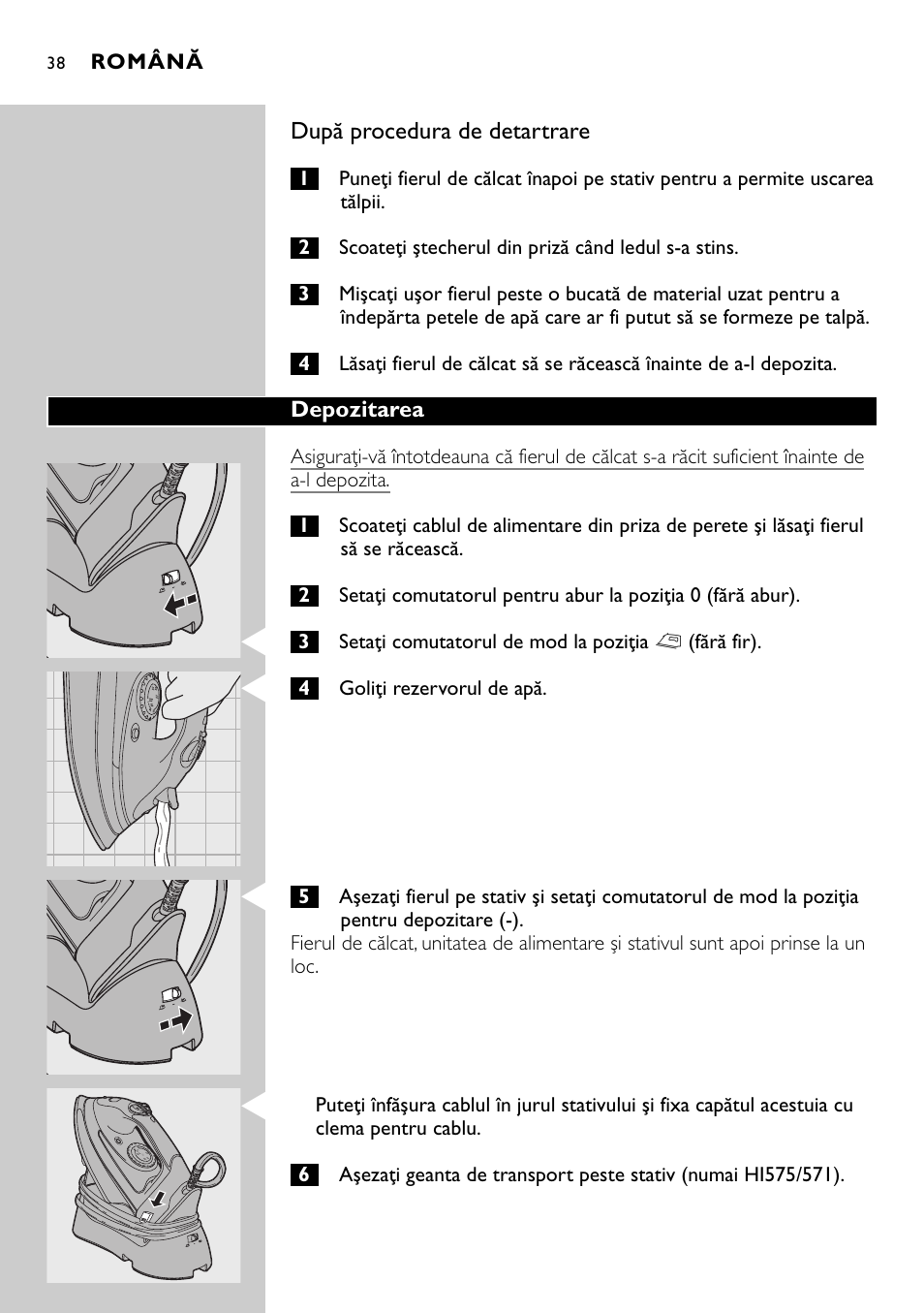 După procedura de detartrare | Philips HI570 User Manual | Page 38 / 98