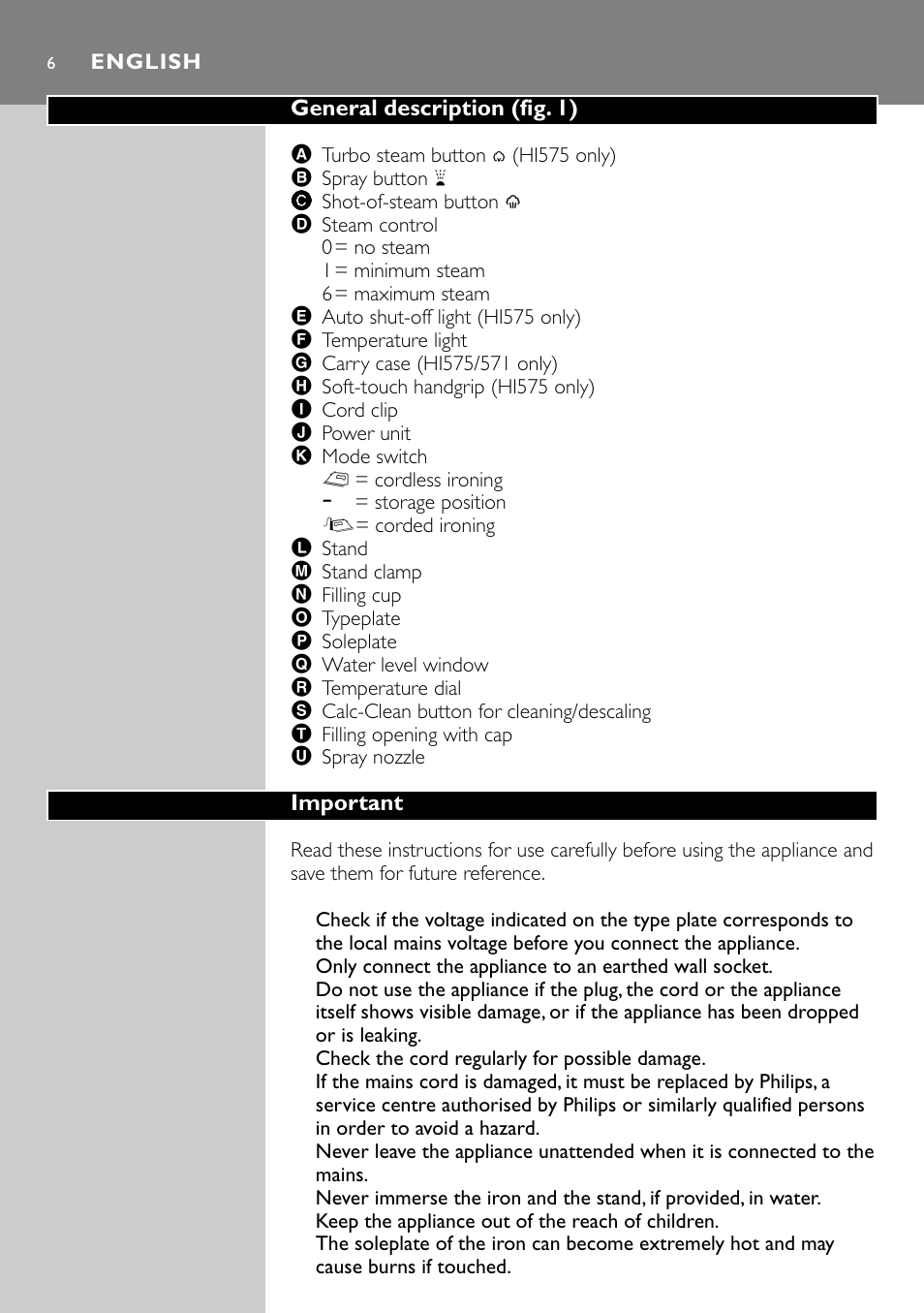 Philips HI570 User Manual | Page 6 / 98