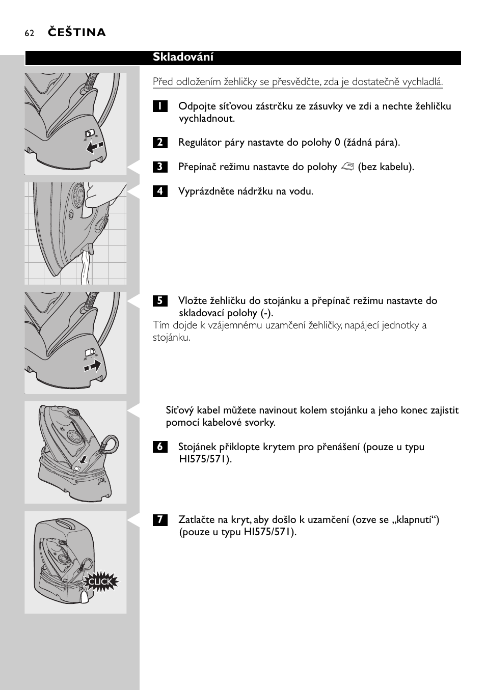 Skladování | Philips HI570 User Manual | Page 62 / 98