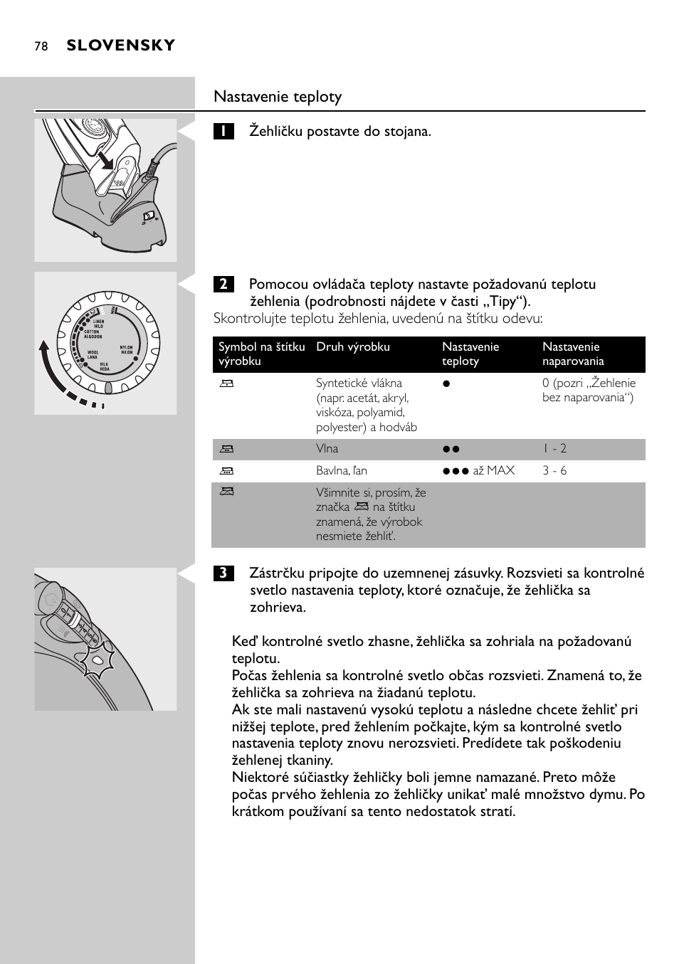 Nastavenie teploty | Philips HI570 User Manual | Page 78 / 98