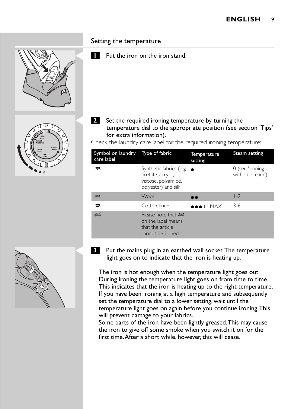 Setting the temperature | Philips HI570 User Manual | Page 9 / 98
