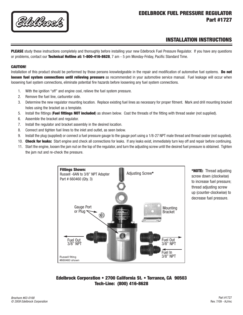 Edelbrock 1727 User Manual | 1 page