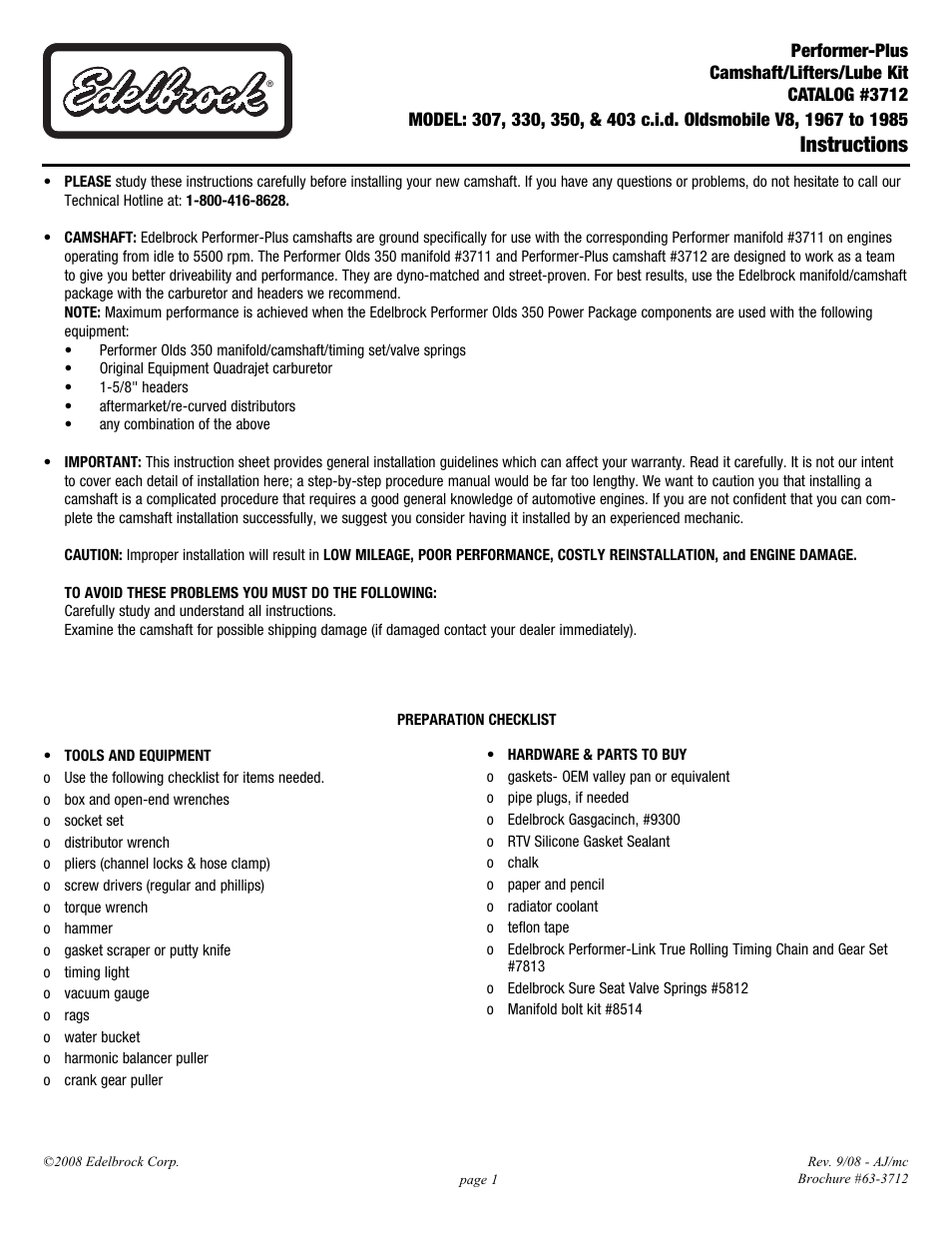 Edelbrock 330 User Manual | 4 pages