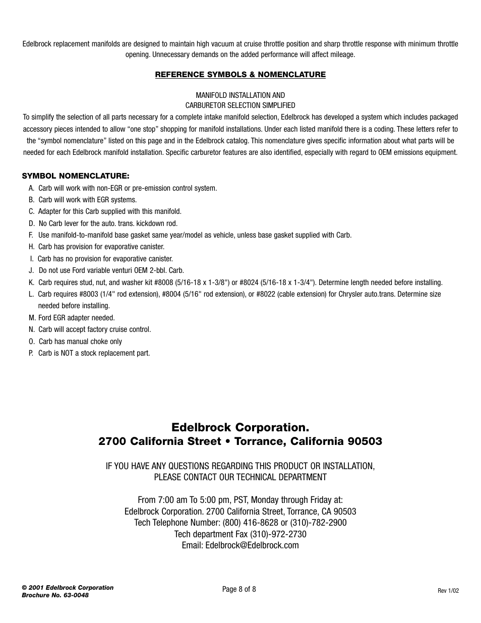 Edelbrock corporation | Edelbrock 262-400 User Manual | Page 10 / 10