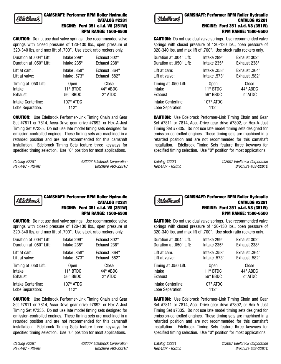 Edelbrock 2281 User Manual | 1 page