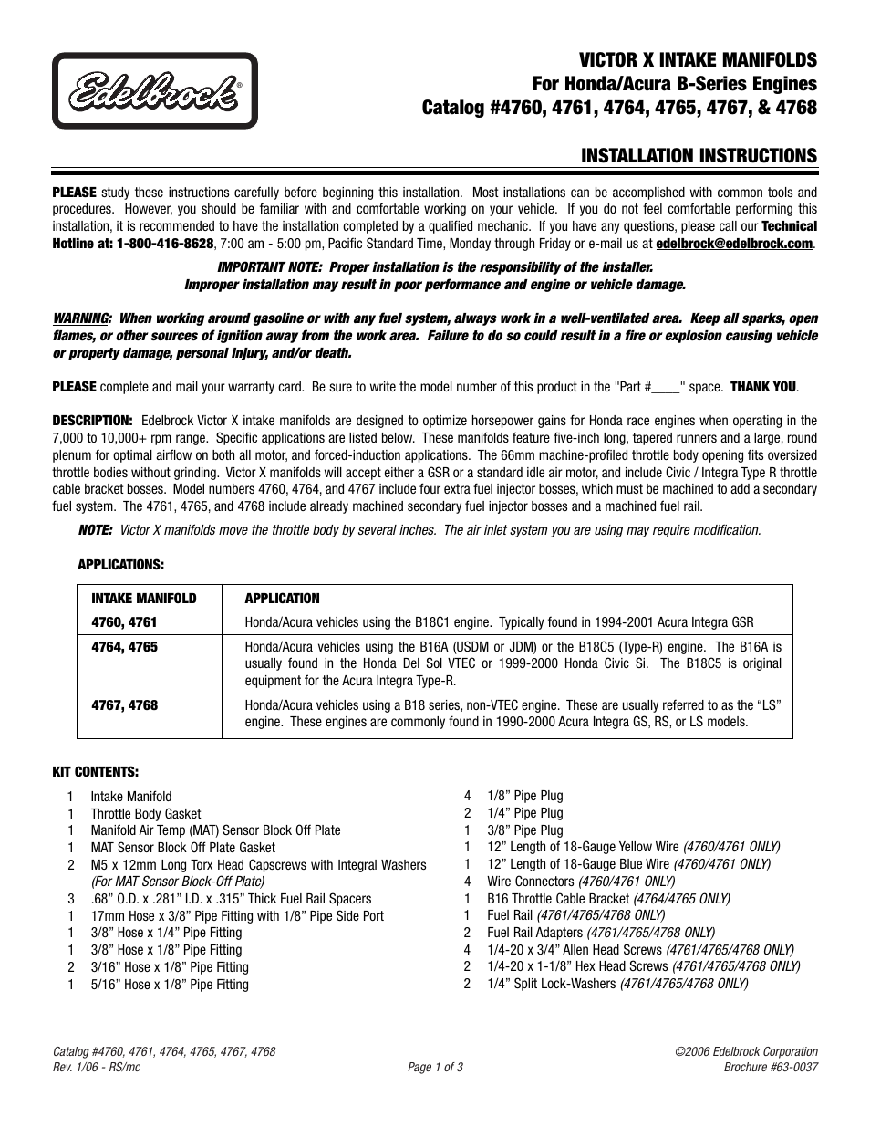 Edelbrock Victor X 4761 User Manual | 3 pages