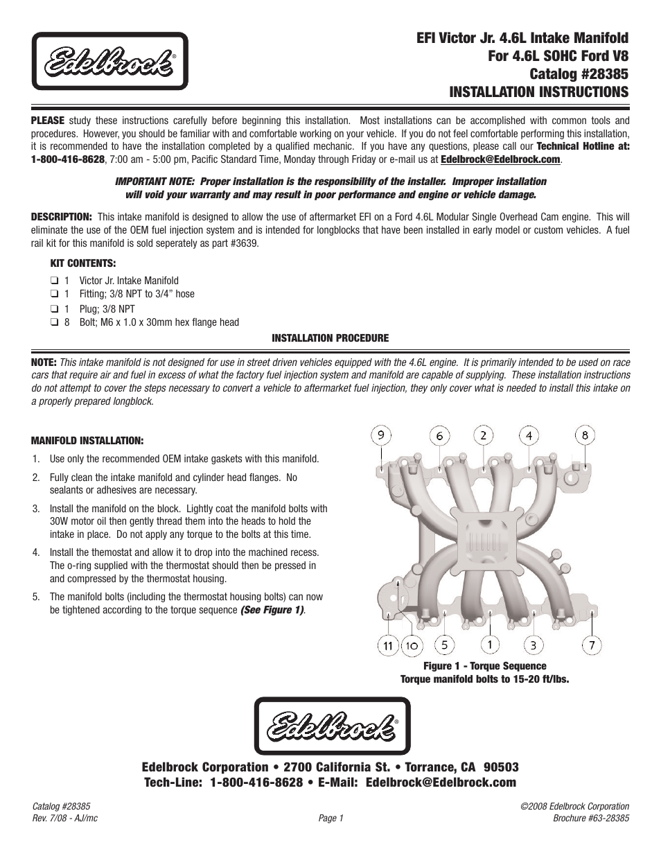 Edelbrock 28385 User Manual | 1 page