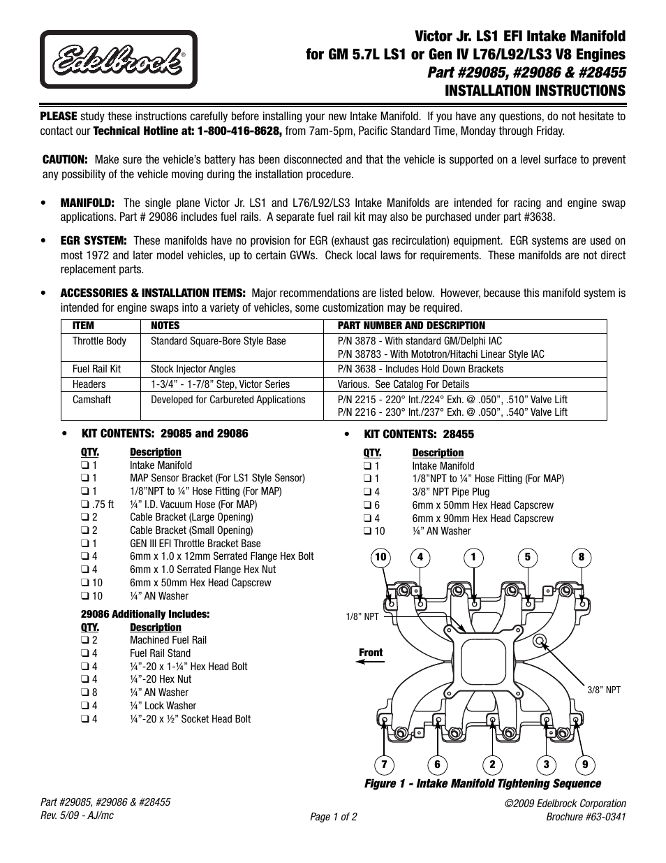 Edelbrock 29086 User Manual | 2 pages