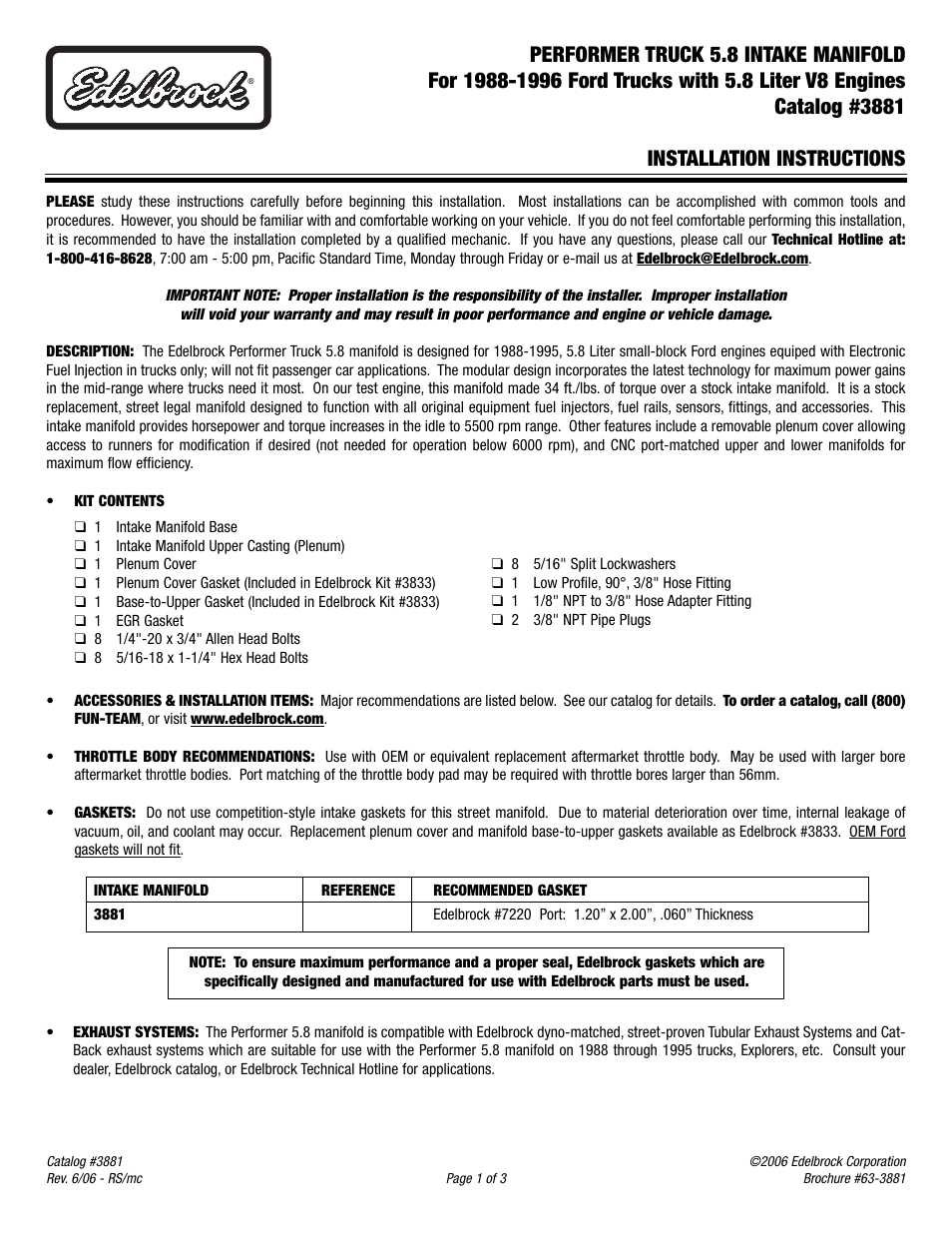 Edelbrock 3881 User Manual | 4 pages