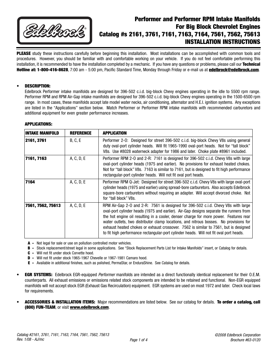 Edelbrock 2161 User Manual | 4 pages