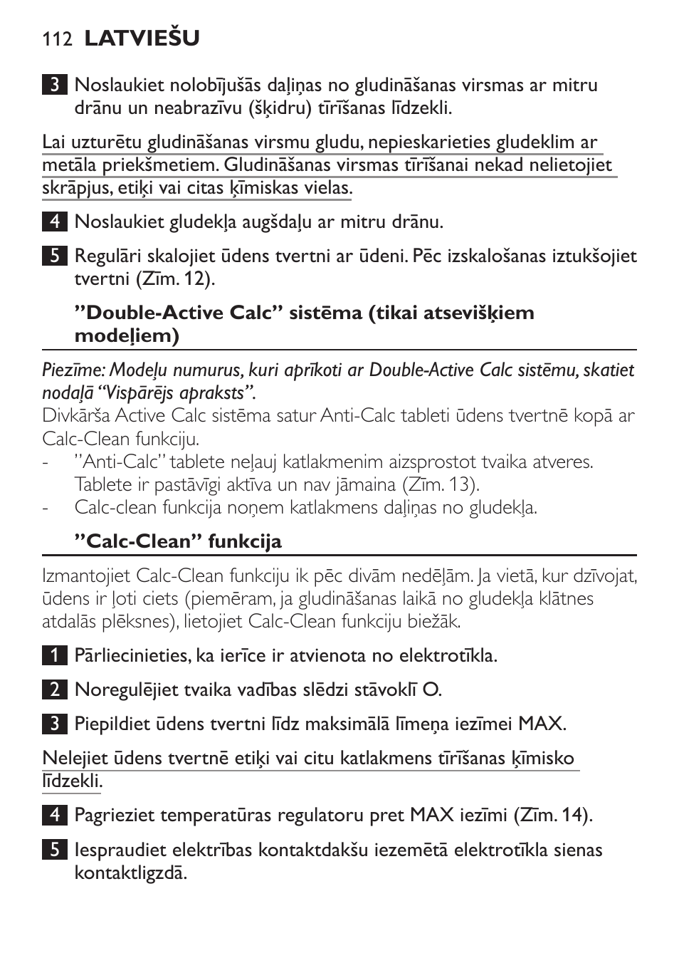 Calc-clean” funkcija | Philips GC1905 User Manual | Page 112 / 212