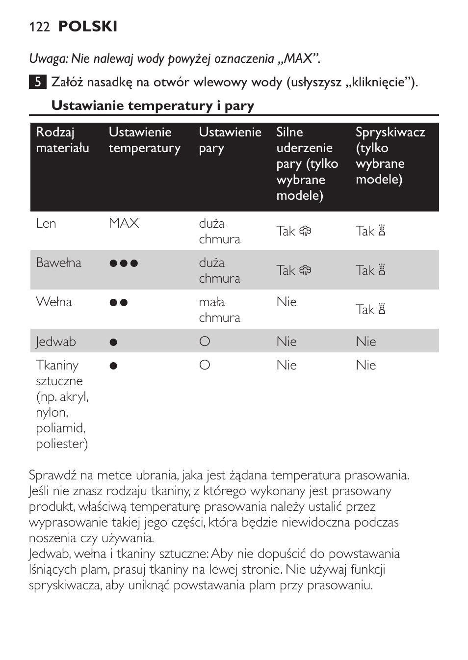 Ustawianie temperatury i pary | Philips GC1905 User Manual | Page 122 / 212