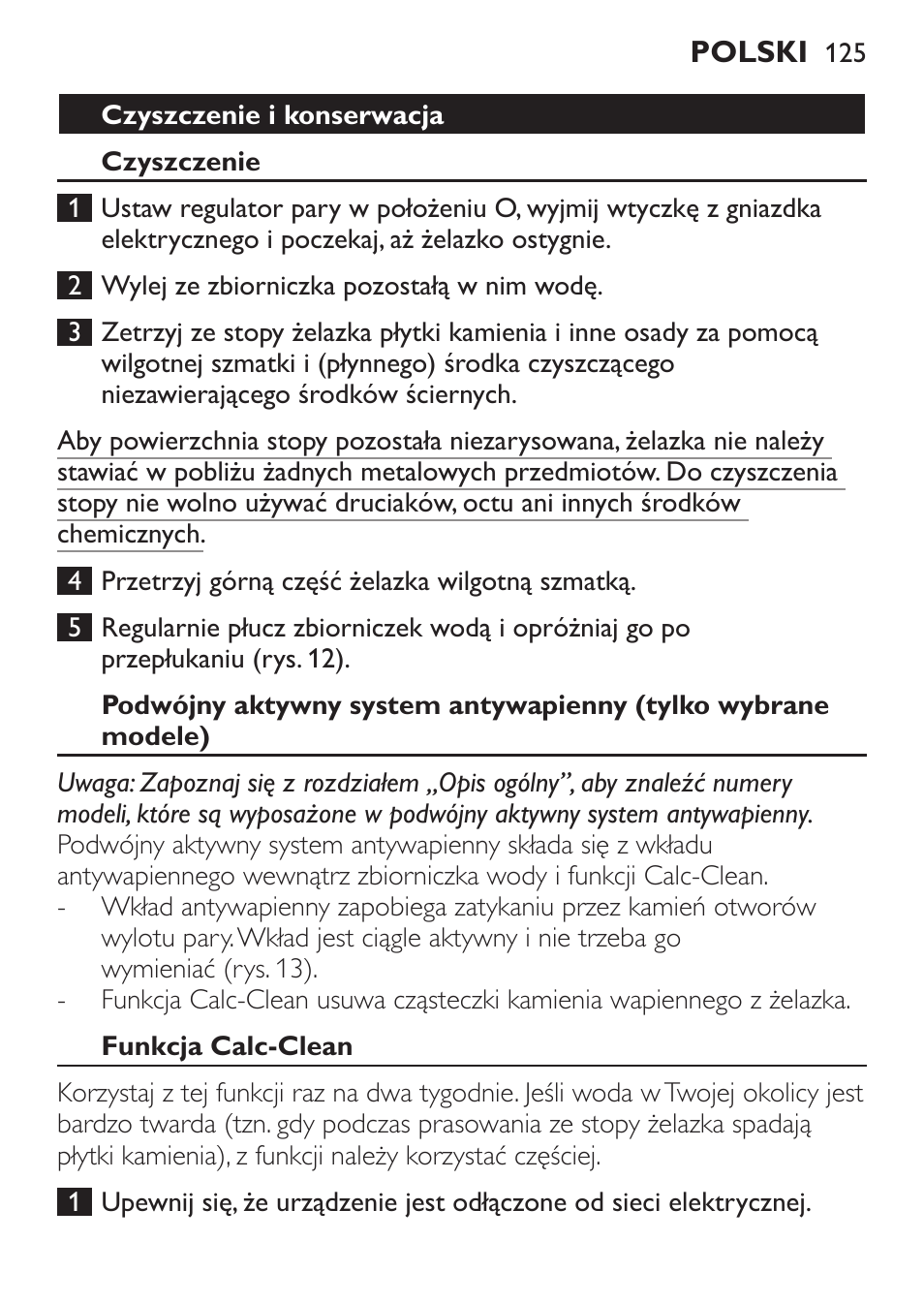 Czyszczenie i konserwacja, Czyszczenie, Funkcja calc-clean | Philips GC1905 User Manual | Page 125 / 212