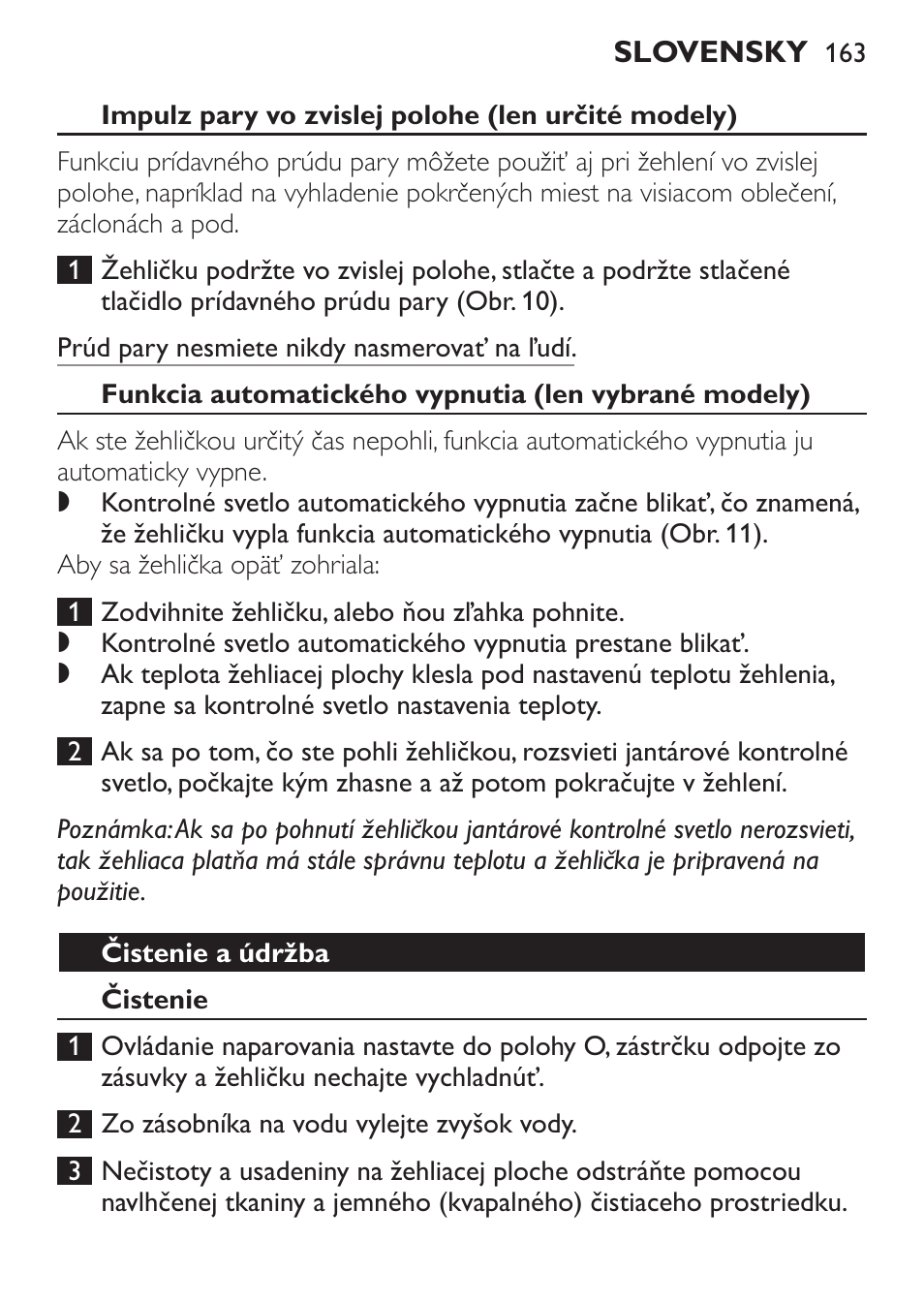 Impulz pary vo zvislej polohe (len určité modely), Čistenie a údržba, Čistenie | Philips GC1905 User Manual | Page 163 / 212
