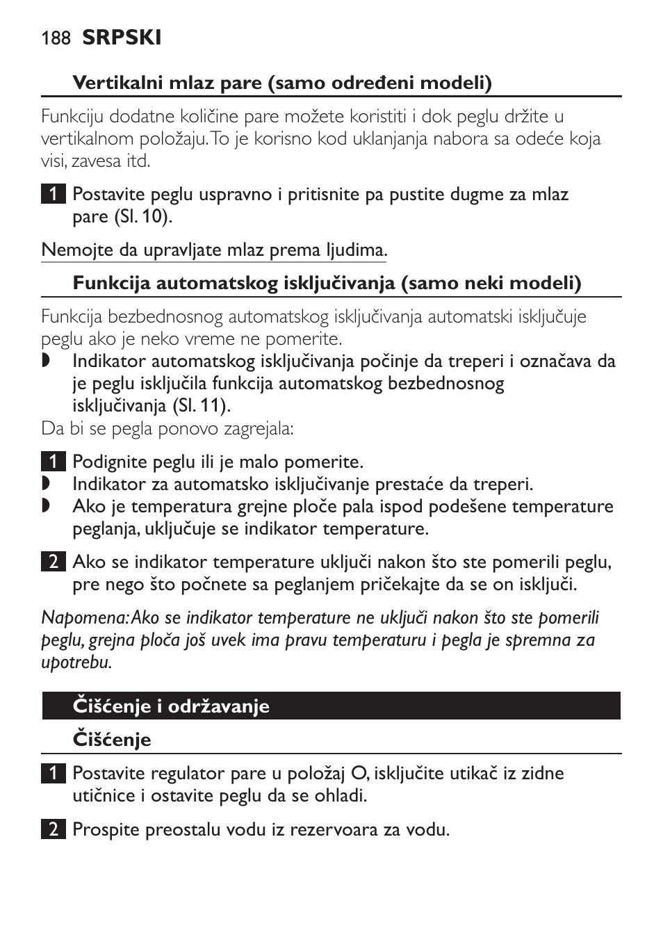 Vertikalni mlaz pare (samo određeni modeli), Čišćenje i održavanje, Čišćenje | Philips GC1905 User Manual | Page 188 / 212