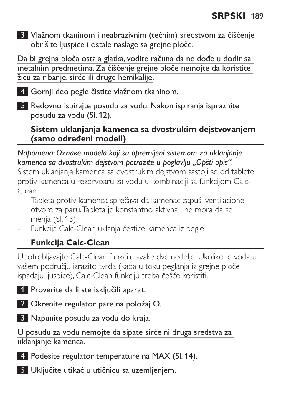 Funkcija calc-clean | Philips GC1905 User Manual | Page 189 / 212