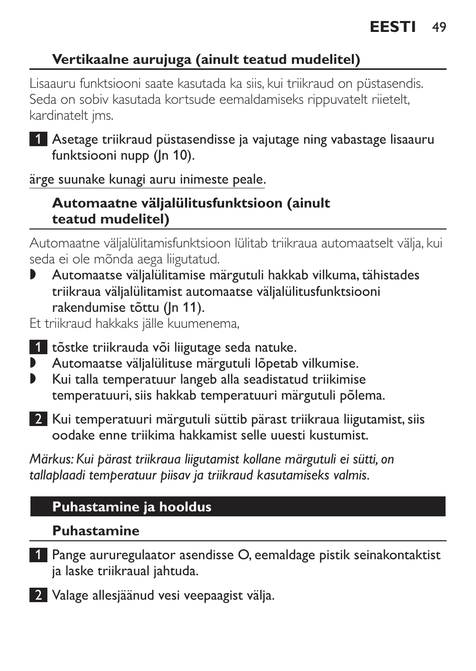 Puhastamine ja hooldus, Puhastamine | Philips GC1905 User Manual | Page 49 / 212