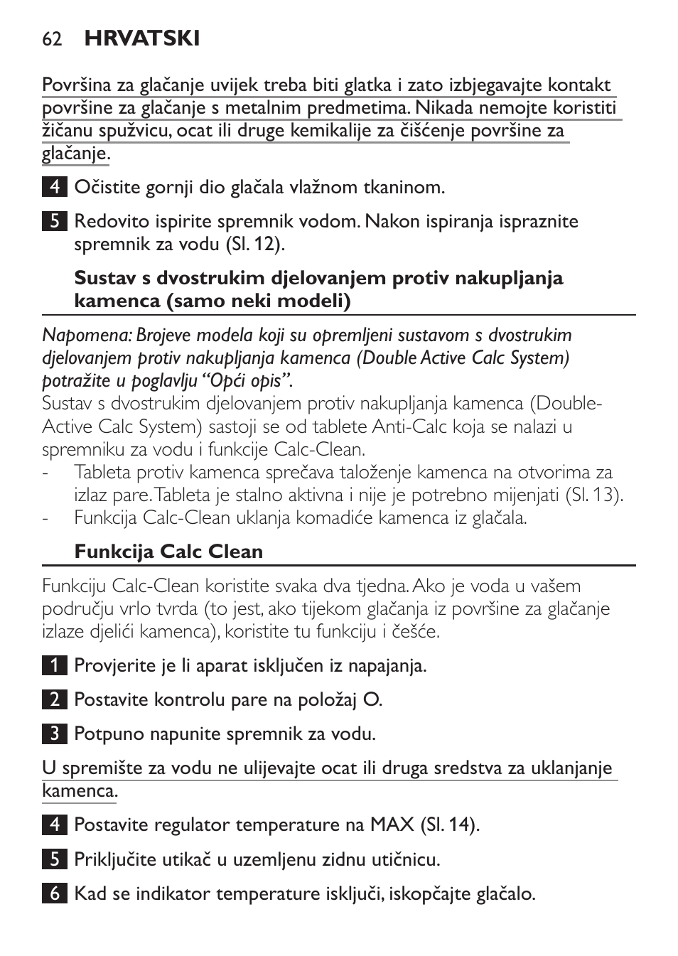 Funkcija calc clean | Philips GC1905 User Manual | Page 62 / 212