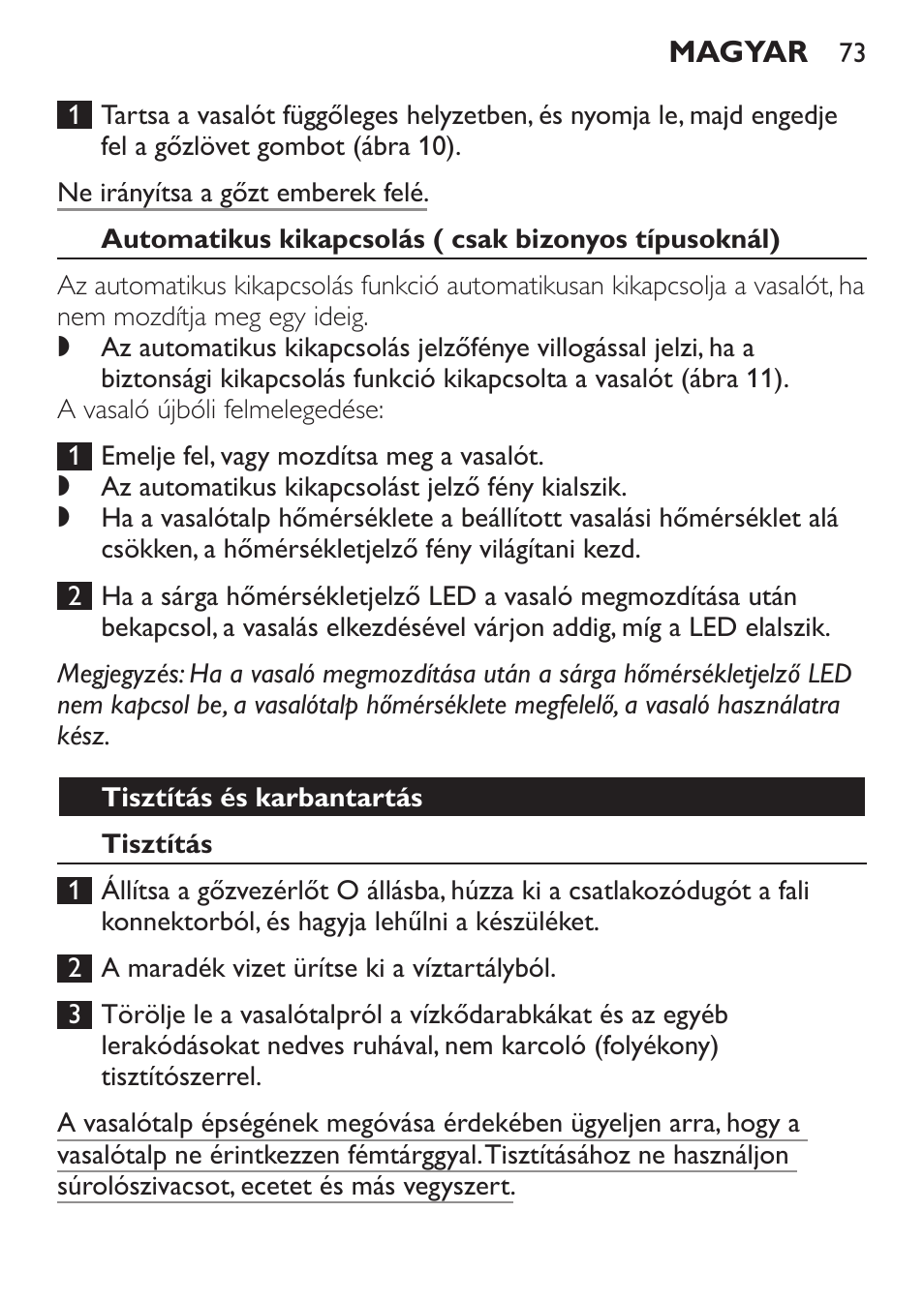 Tisztítás és karbantartás, Tisztítás | Philips GC1905 User Manual | Page 73 / 212