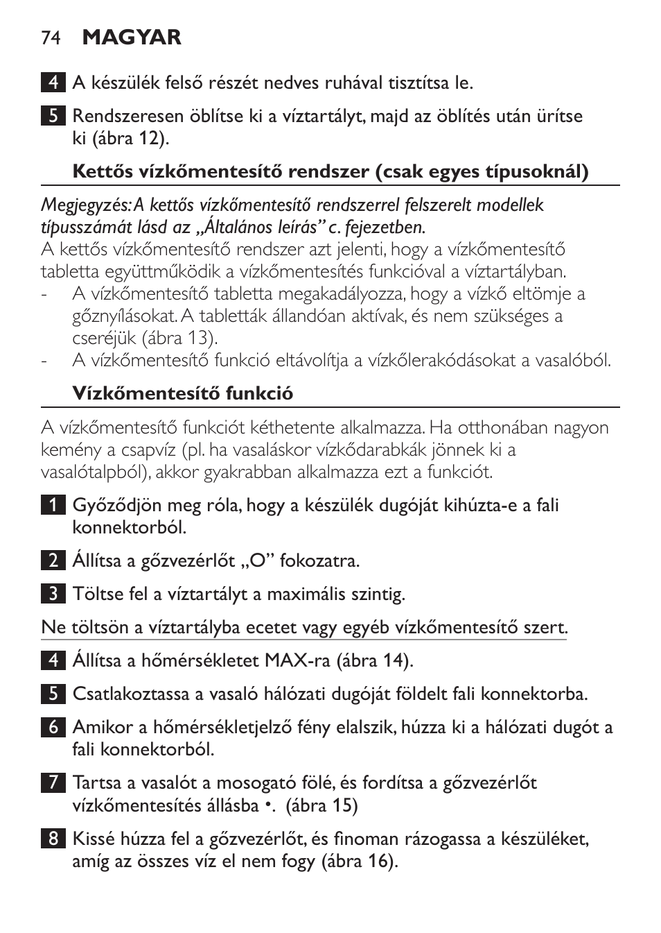 Vízkőmentesítő funkció | Philips GC1905 User Manual | Page 74 / 212