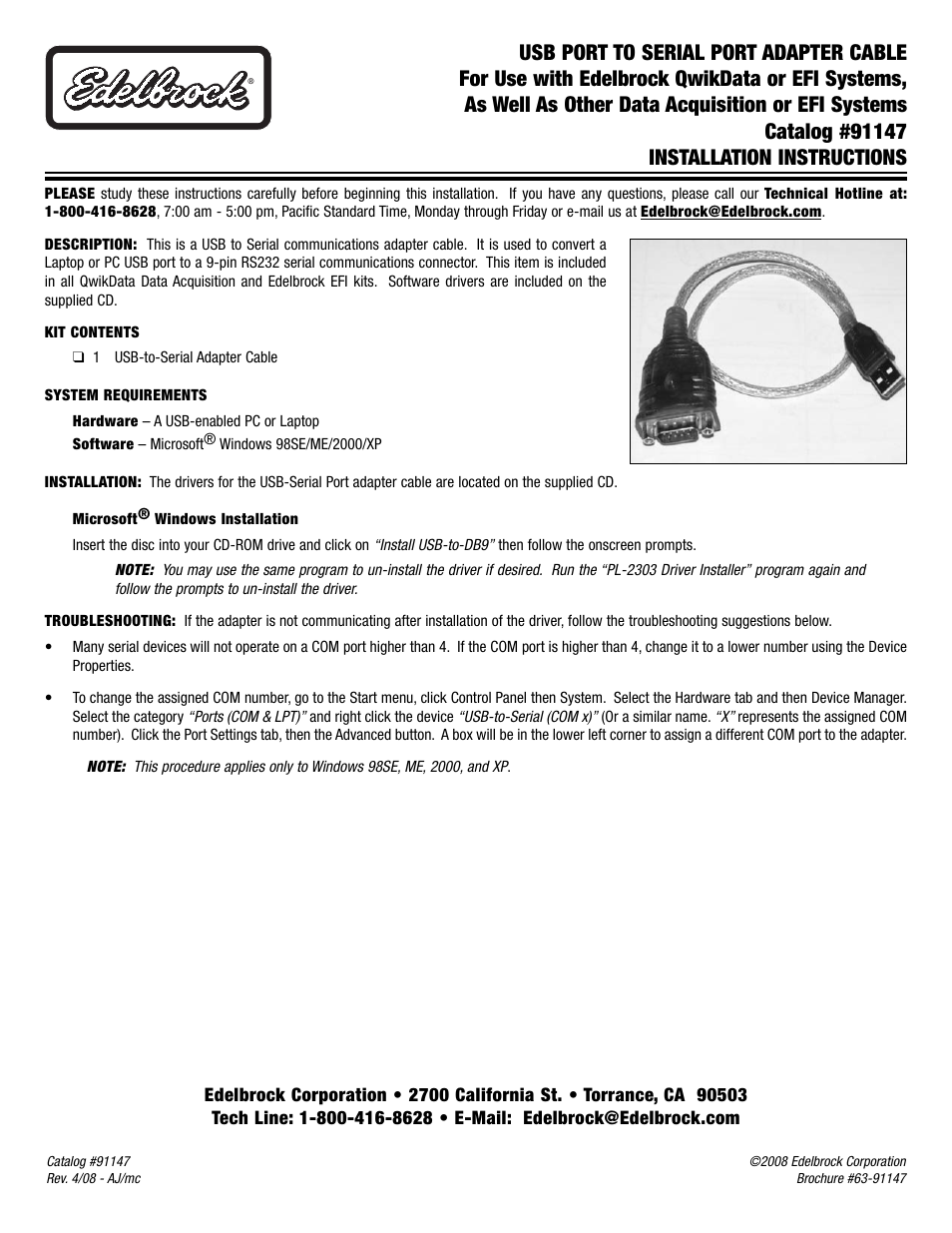 Edelbrock 91147 User Manual | 1 page