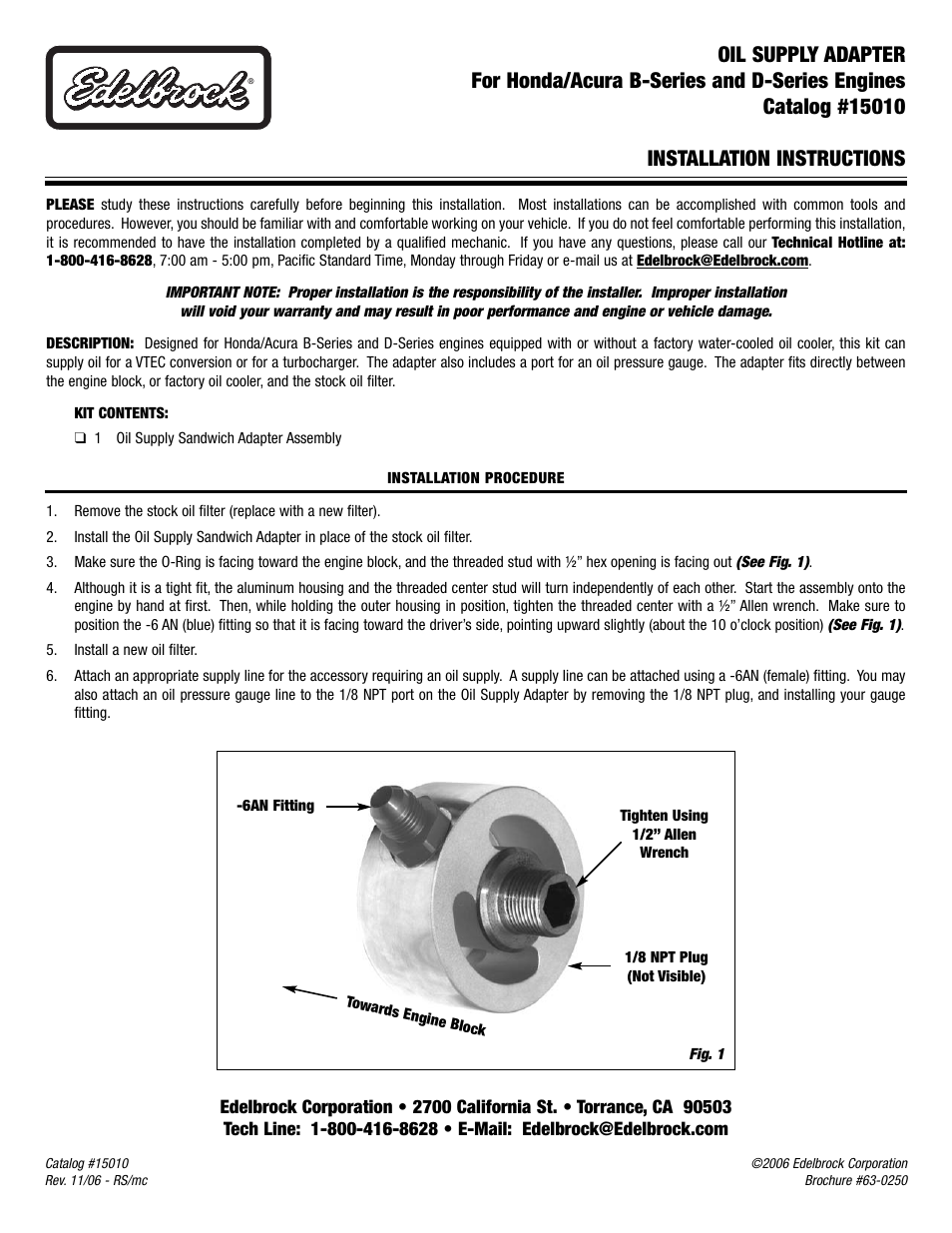 Edelbrock 15010 User Manual | 1 page