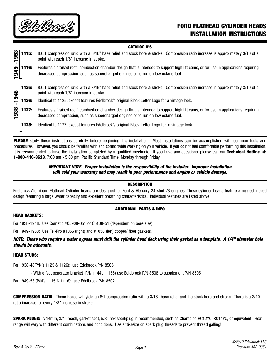Edelbrock 1115 User Manual | 2 pages