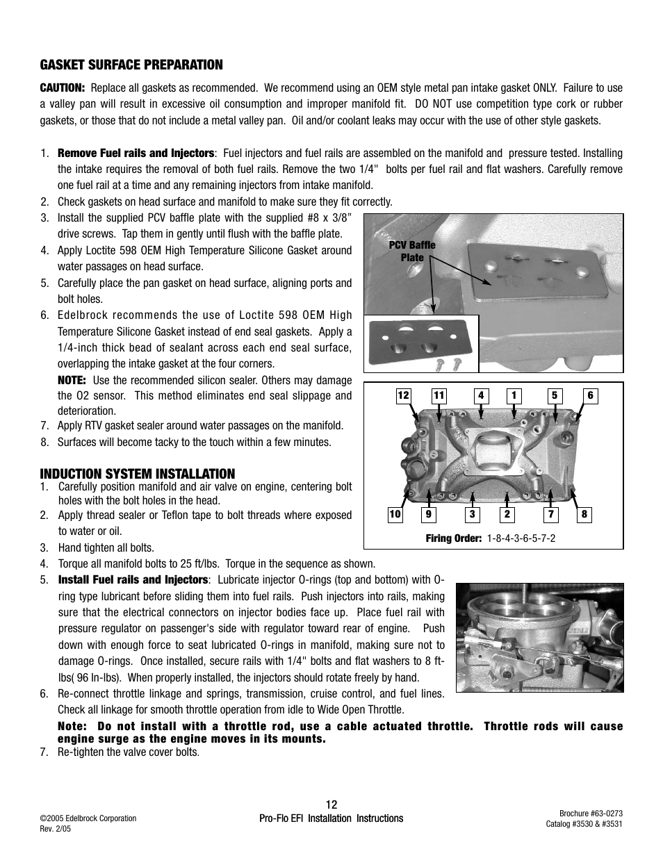 Gasket surface preparation, Induction system installation | Edelbrock 3530 User Manual | Page 12 / 33