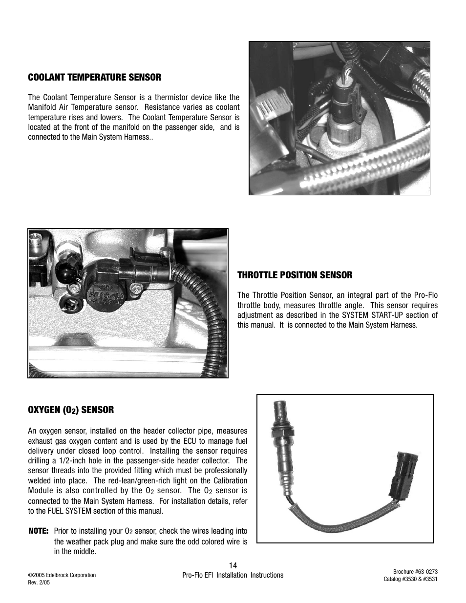 Coolant temperature sensor, Throttle position sensor, Oxygen (o | Sensor | Edelbrock 3530 User Manual | Page 14 / 33