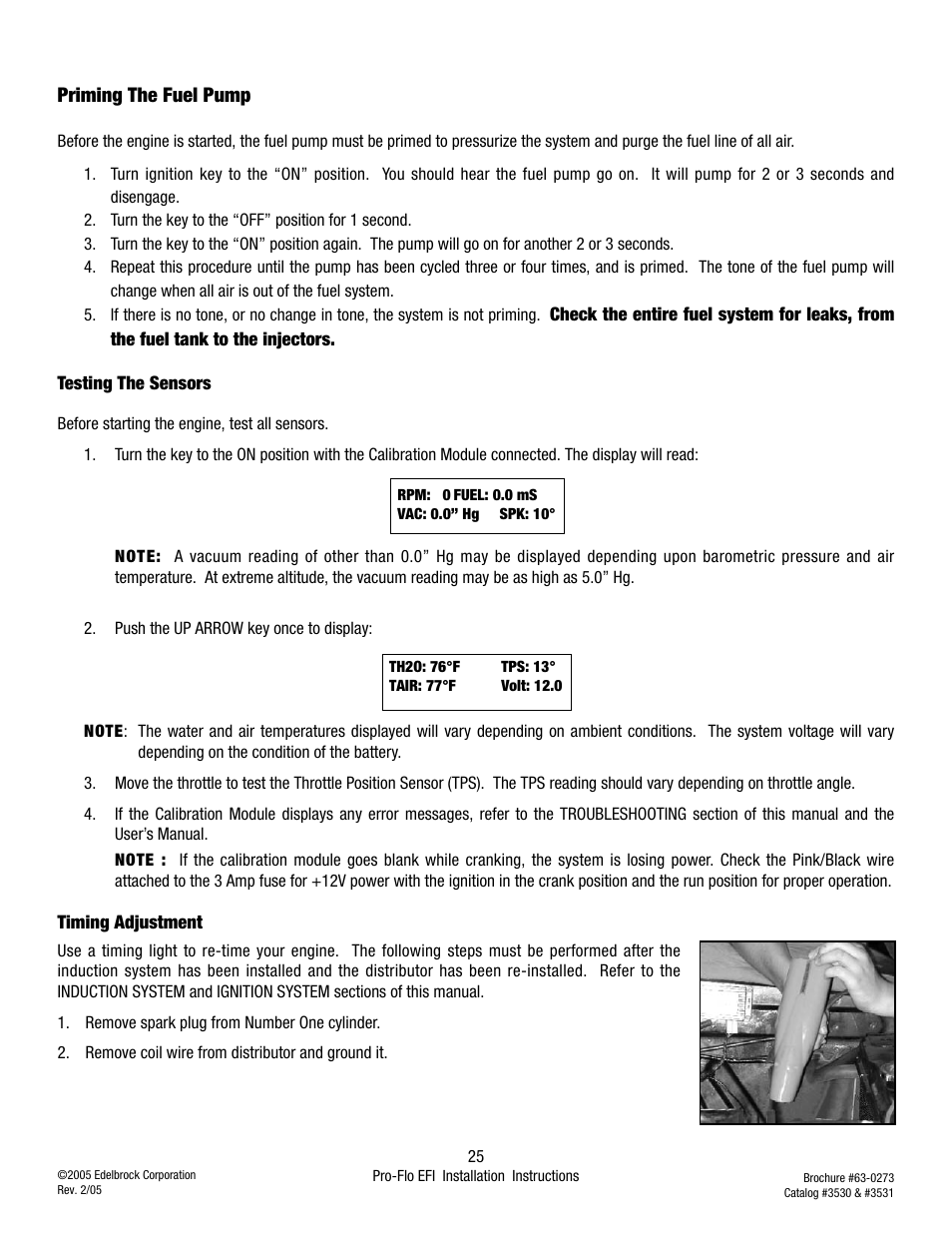 Priming the fuel pump | Edelbrock 3530 User Manual | Page 25 / 33