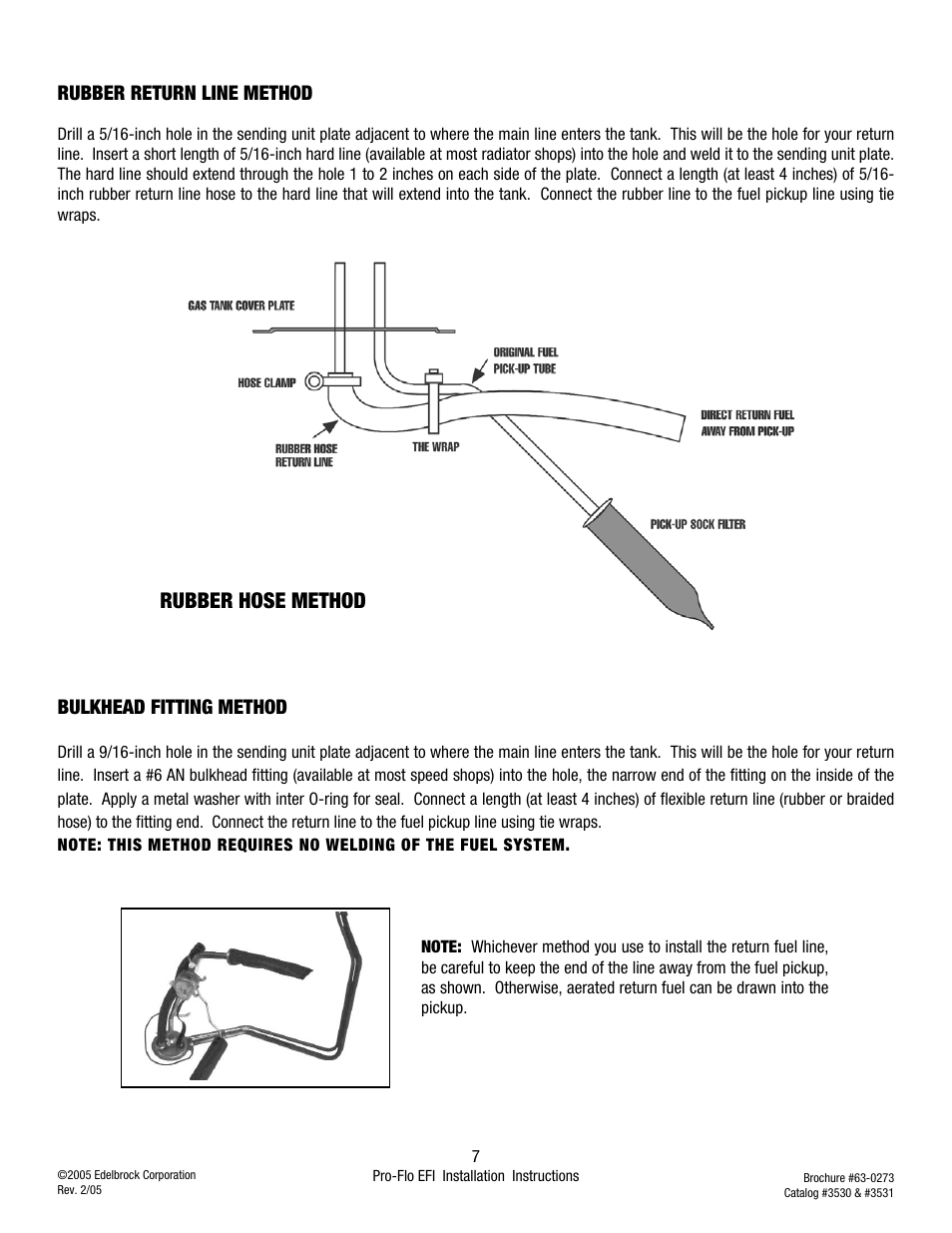 Rubber hose method, Rubber return line method, Bulkhead fitting method | Edelbrock 3530 User Manual | Page 7 / 33