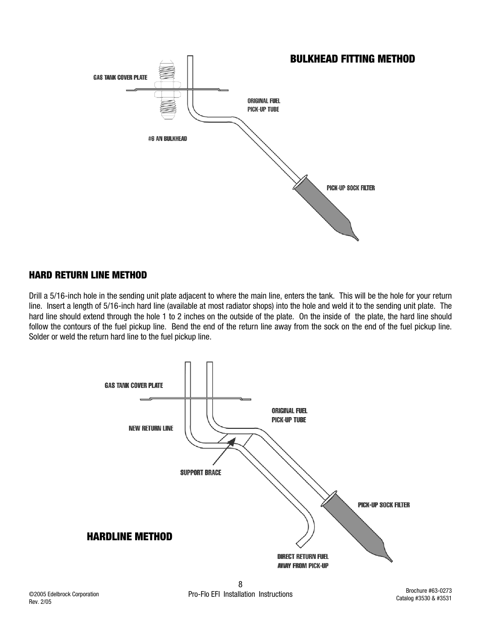 Hardline method bulkhead fitting method, Hard return line method | Edelbrock 3530 User Manual | Page 8 / 33