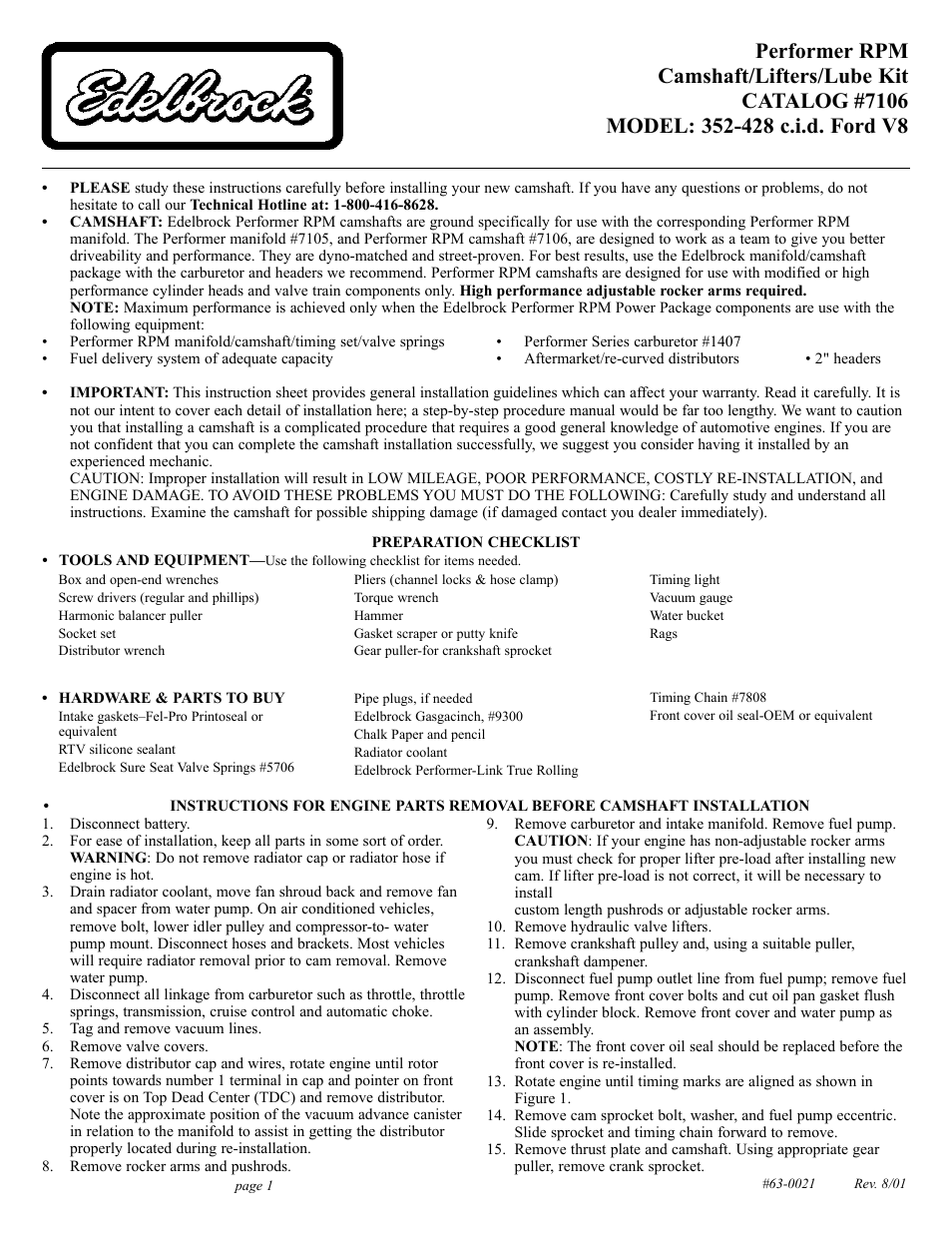 Edelbrock 352-428 User Manual | 4 pages